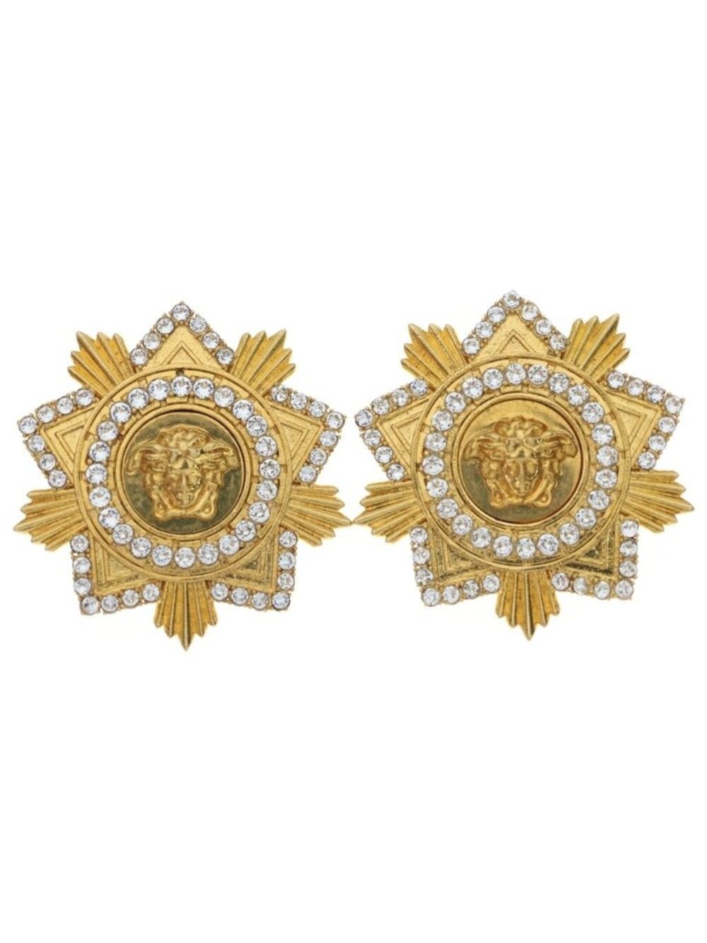 Versace Starburst Medusa Crystal Gold Tone Earrings